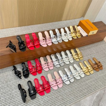 루*비통 인터로킹LV 로고 슬링백 스틸레토 힐 샌들